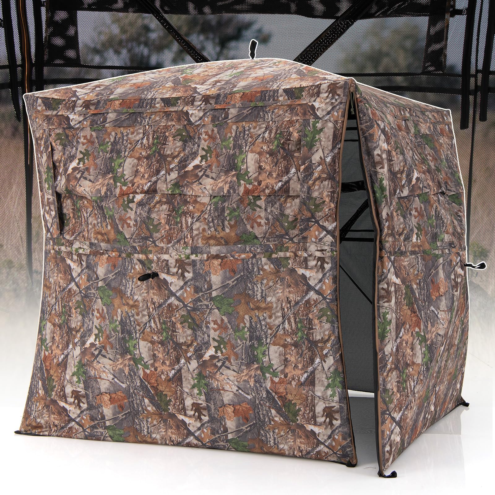 Tangkula Hunting Blind, 2-3 Person 360 Degree One-Way See-Through Ground Blind with Full-Open Door & Sliding Windows